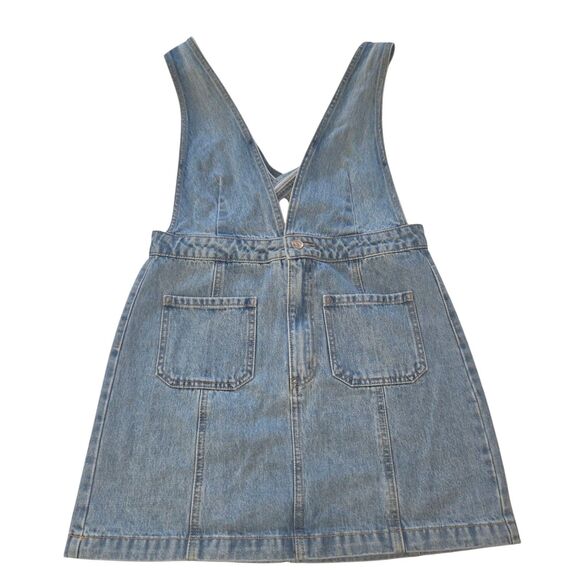 Forever 21 Denim Y2K Overall Mini Skirt Zipper Deep V Top Size L Fits M /Junior - Picture 6 of 12